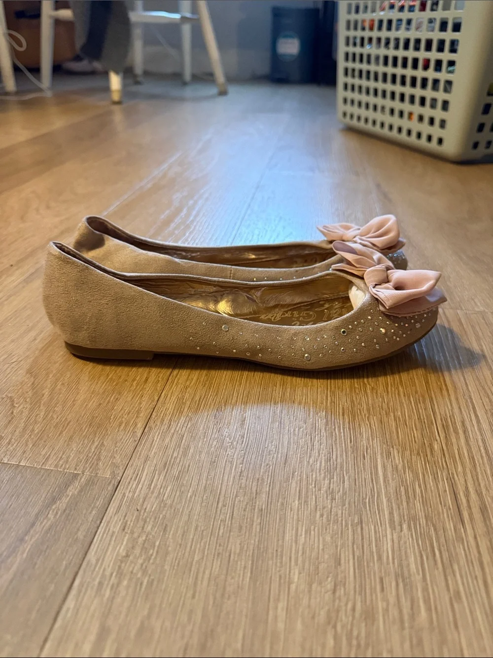 Material Girl Women’s Sparkle Ballet Flats with Bow - Blush Size 7.5